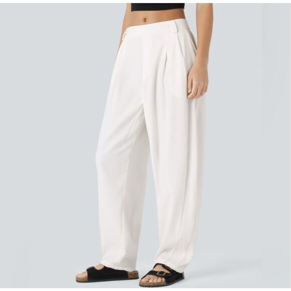 Halara Pants Women's Large White Mid Rise Side Pocket Barrel Leg Work Pants - Picture 1 of 9